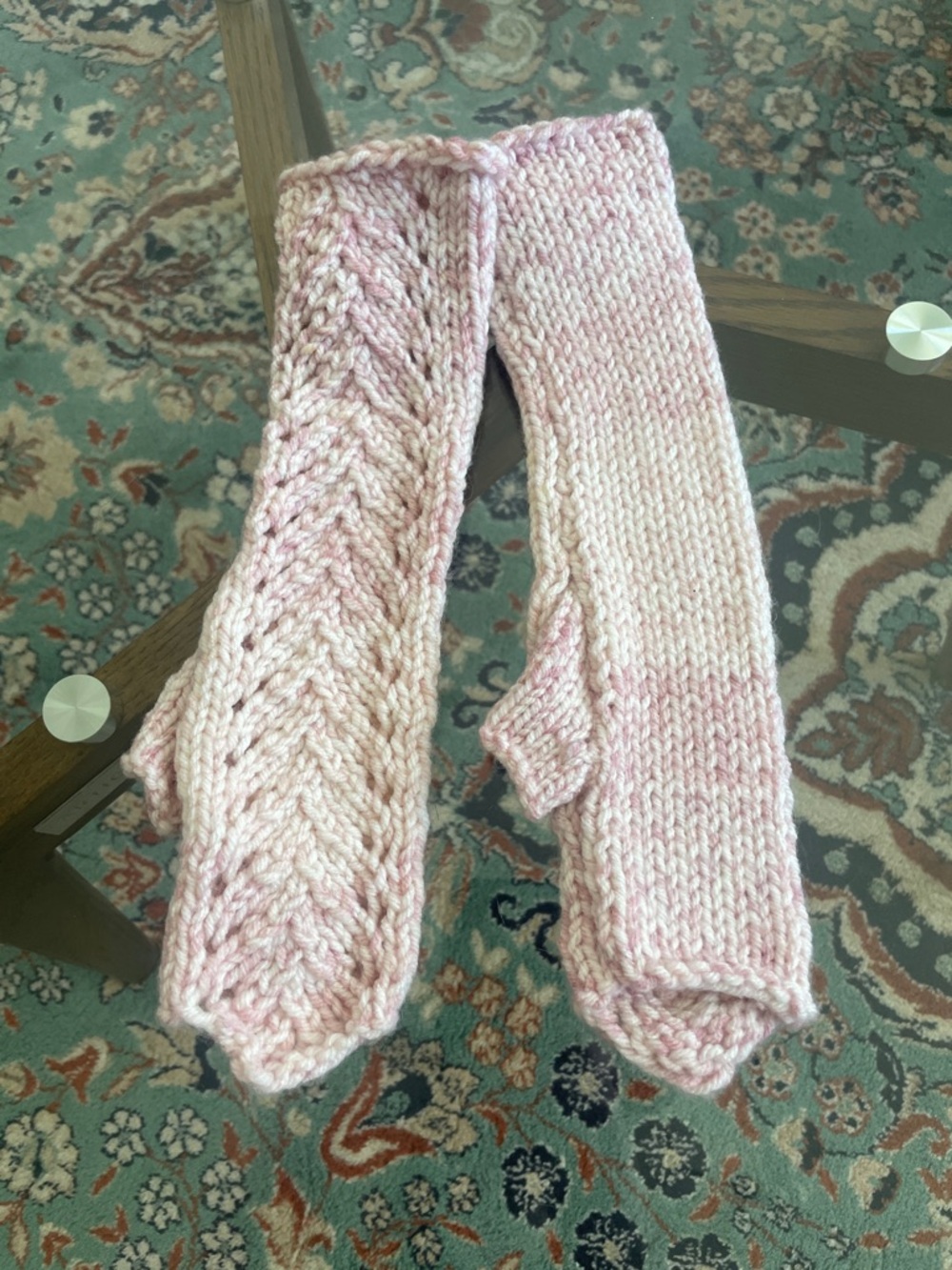 Handknit Pink Cable & Stockinette Arm Warmers